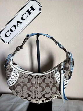 Coach Vintage Signature Braided Mini Hobo Bag Brown & White